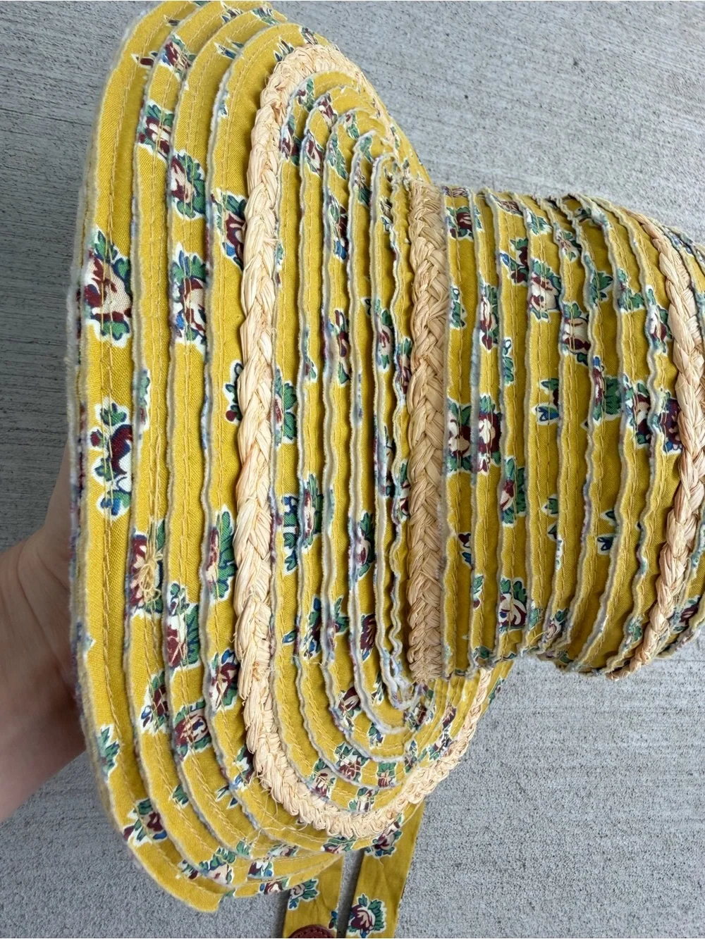 Rare Tory Burch Early 2010s Floral Raffia Wide Brim Sun Hat Tie Strap OS